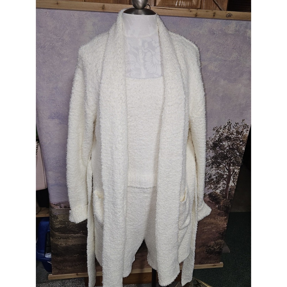 SKIMS Cozy Knit 3-Piece Boucle Lounge Set Bone Tank, Shorts And Robe Plus 2x-3x - Picture 7 of 11